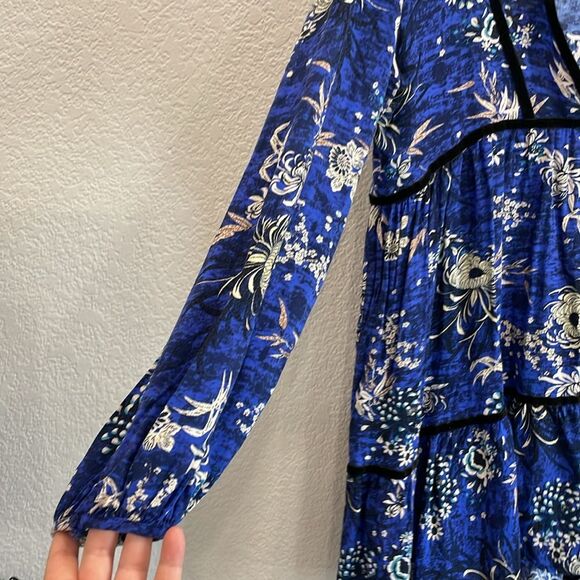 Jaase Lotus Moonlight Blue Jessie Floral Long Sleeve Mini Dress Size Medium - Picture 3 of 9